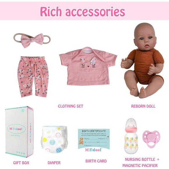 18Inch Realistic Black African American Newborn Baby Zuri Girl with a cloth Body - Picture 5 of 9